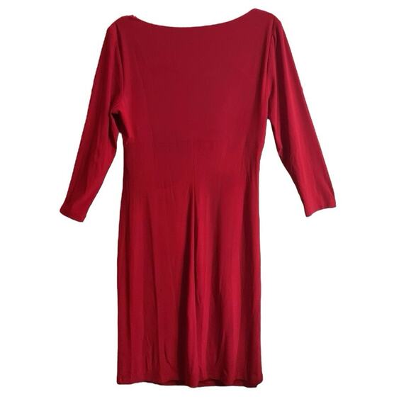 Chaps Women's Red Cowl Neck Ruched Sheath Dress Flattering 3/4 Sleeve -Size L - Picture 9 of 11